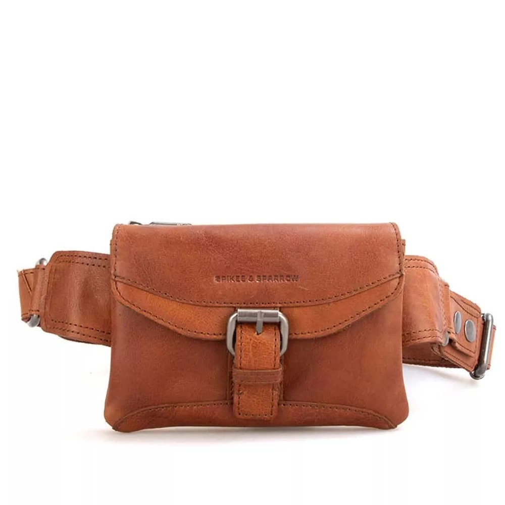 Spikes & Sparrow Missouri Brandy Brown Leather Buckle Belt Waist Fanny Bag